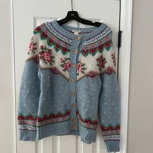 Sundance Fair Isle light blue wool cardigan size Small